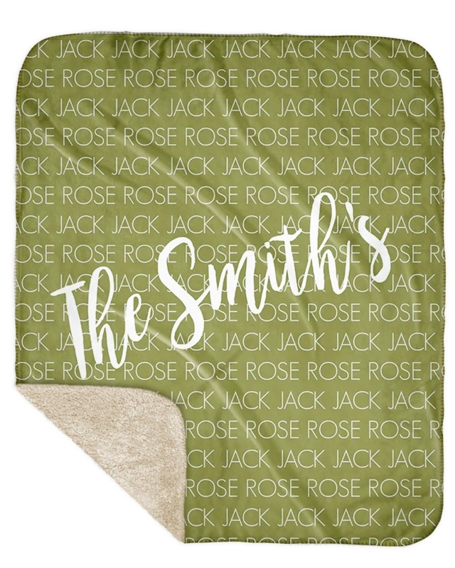 Throw Blanket Sherpa Lined Personalized Repeating Name Pattern