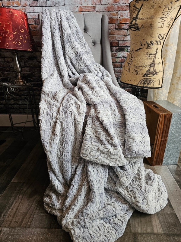 Throw Blanket Silver Embossed Leaf Pattern Iridescent Glam Decor