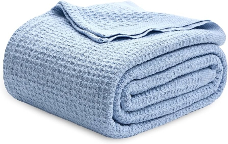Throw Blanket | Sky Blue Waffle Weave | Breathable Cotton Summer Bedding