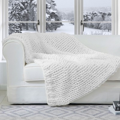 Throw Blanket Snow White Popcorn Texture Bobble Knit Minimalist Decor