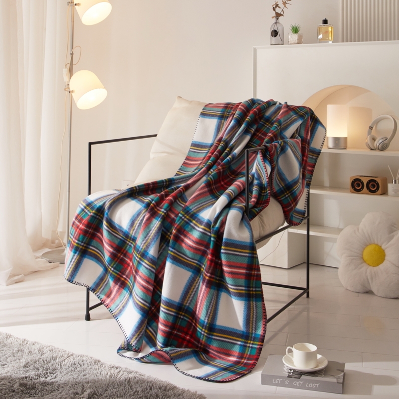 Throw Blanket Soft Texture Fleece Like Tartan Plaid Red Black