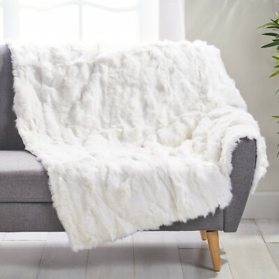 Throw Blanket Solid White Shaggy Texture Faux Fur High Pile