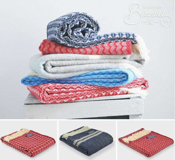 Throw Blanket Stack with Nautical Stripes and Fringed Edges