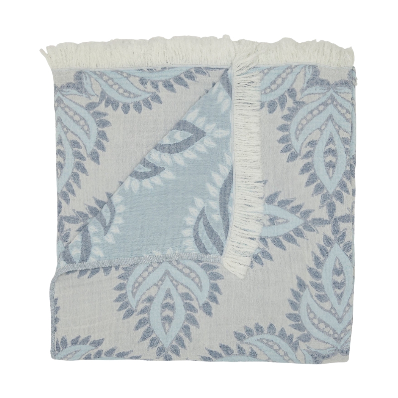 Throw Blanket Striped Pattern Tasseled Fringe Navy White Coastal Woven