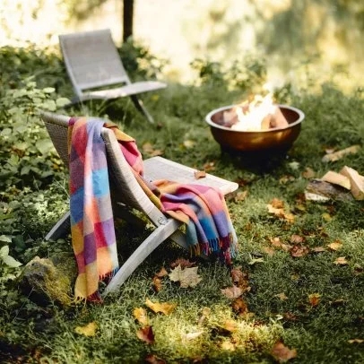 Throw Blanket: Striped Throw Blanket with Fringe and Woven Construction