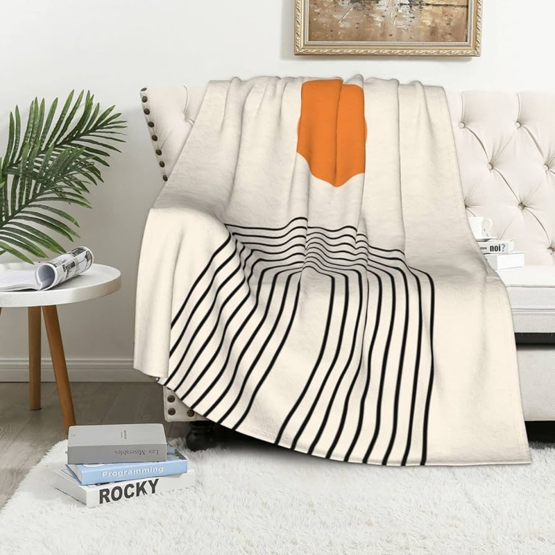 Throw Blanket Sunburst Motif Terracotta Mid Century Fleece
