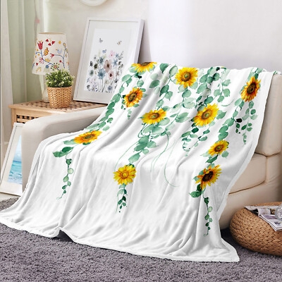 Throw Blanket Sunflower Print Modern Farmhouse Accent Throw