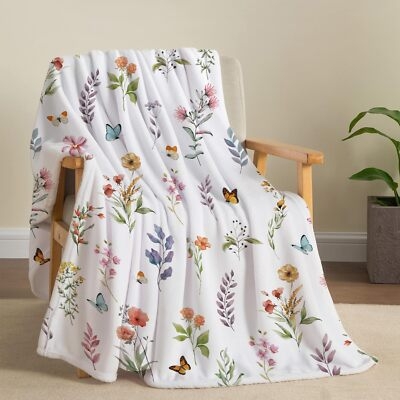 Throw Blanket Tapestry Weave Fringed Edges Vintage Botanical Print