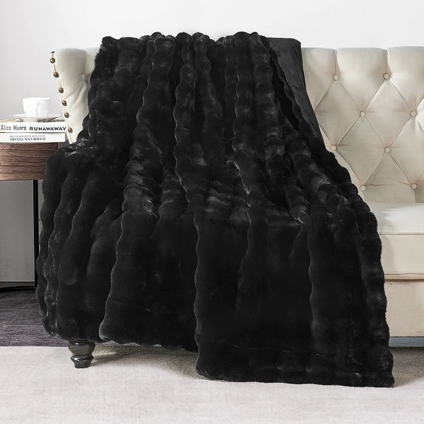 Throw Blanket Taupe Bubble Texture Faux Fur Raised Cozy Accent