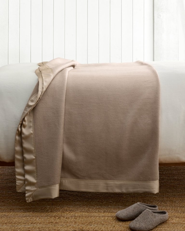 Throw Blanket Taupe Charmeuse Border Mitered Corners Dual Texture