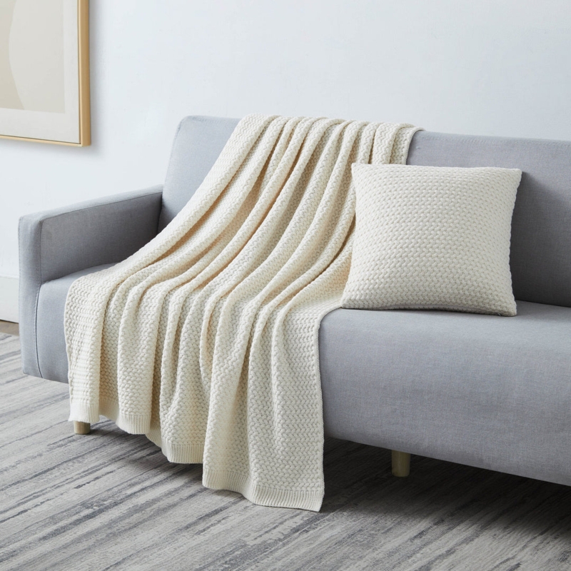 Throw Blanket Taupe Chunky Cable Knit Tassels, boho throw blanket