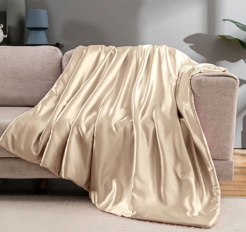 Throw Blanket Taupe Quilted Floral Design Satin Finish Shimmering
