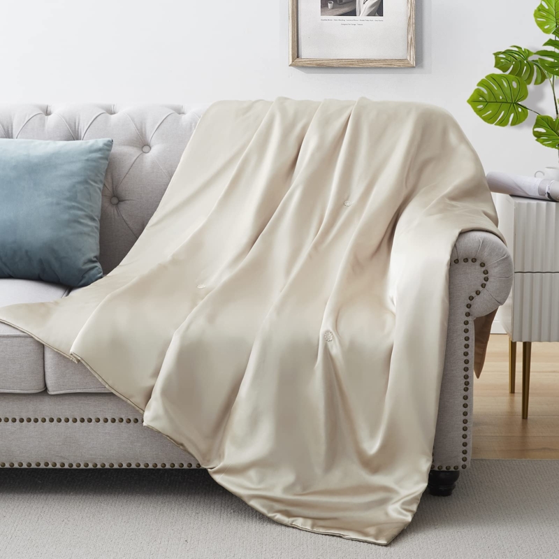 Throw Blanket Taupe Tone Satin Sheen Finished Edges Minimalist