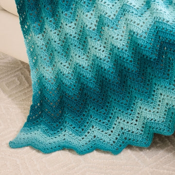 Throw Blanket: Teal Ombre Chevron Knit, Coastal Gradient for Calming Decor