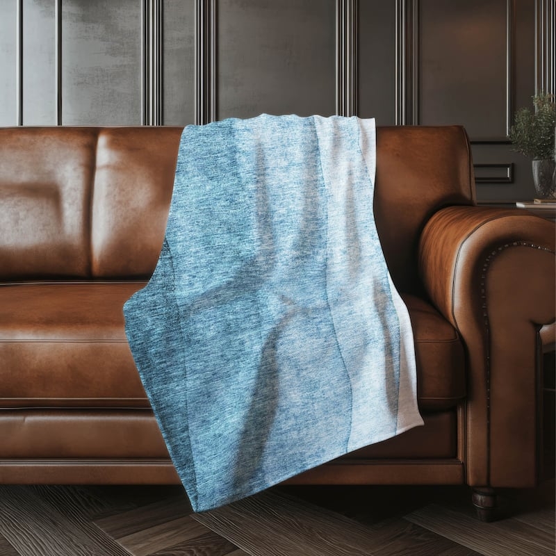 Throw Blanket: Teal Ombre Gradient Pattern with Plush Sherpa Lining.