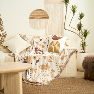 Throw Blanket Terracotta Aztec Geometric Woven Fringe Southwestern
