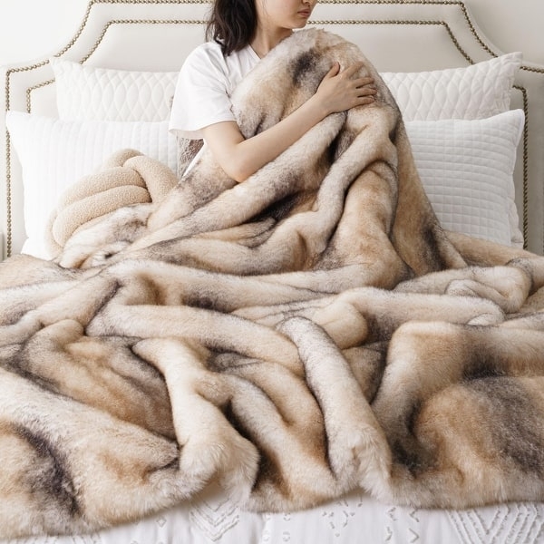 Throw Blanket Thick Pile Shaggy Charcoal Faux Fur Organic