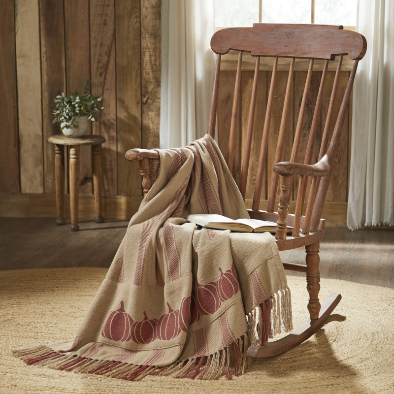 Throw Blanket Ticking Stripe Seasonal Accent Pumpkin Graphic Woven