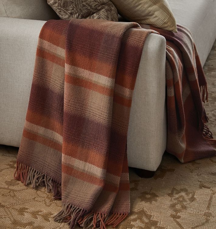 Throw Blanket Traditional Plaid Wool Like Red Cream Black Fringed