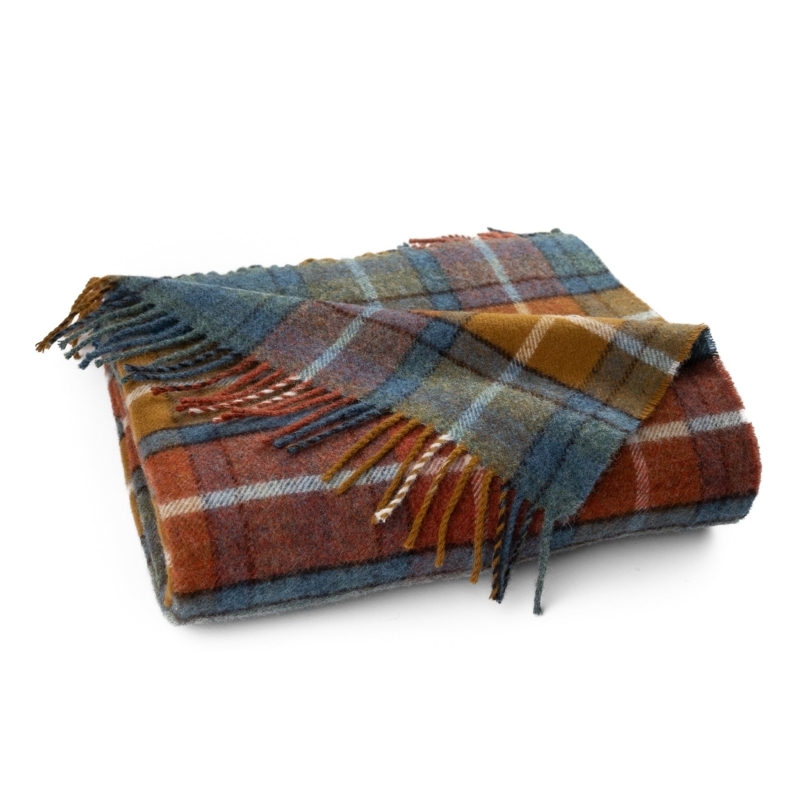 Throw Blanket Traditional Tartan Red Yellow Green Fringed