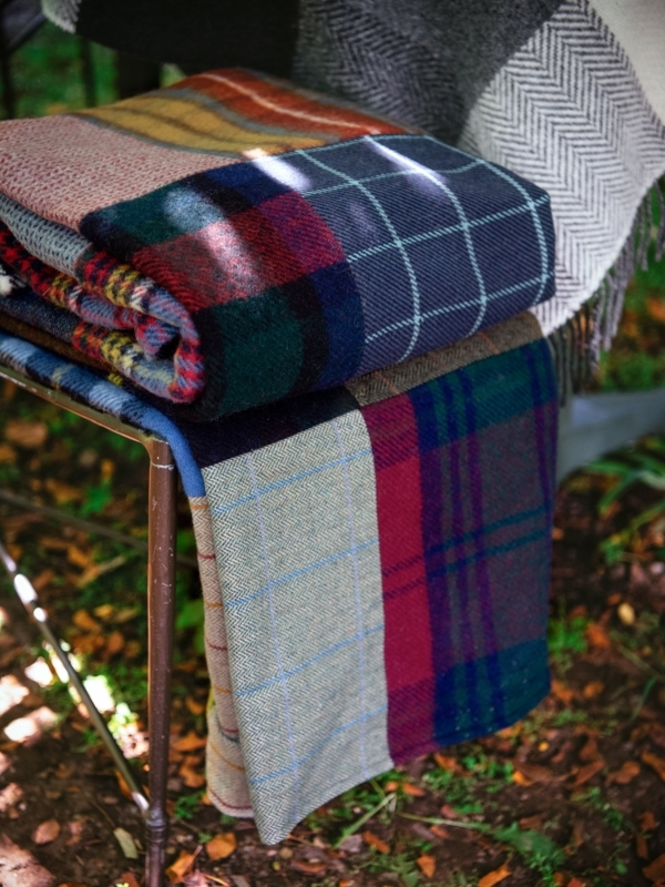 Throw Blanket Twisted Fringe Tweed Mixed Tartans Patchwork Heritage