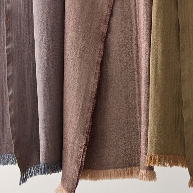 Throw Blanket Two-Tone Wool Blend, Charcoal Border Fringed Ends