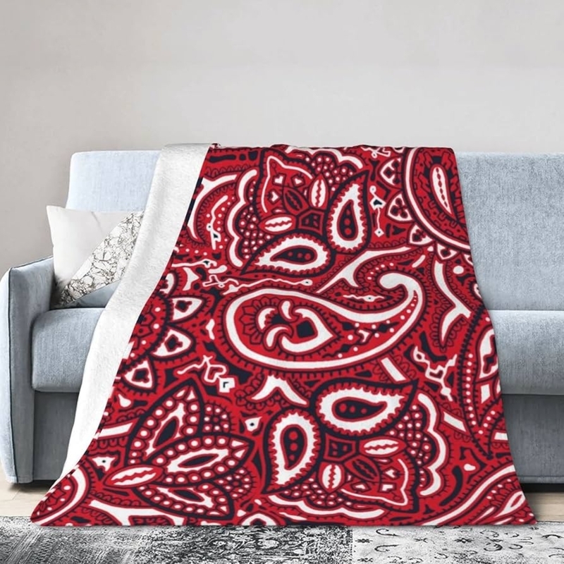 Throw Blanket Vibrant Red Bandana Paisley Print Plush Rustic Decor