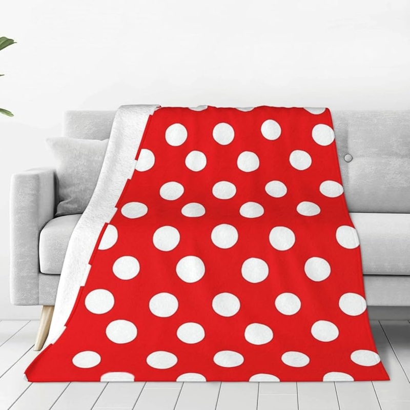 Throw Blanket Vibrant Red Base Bold Polka Dot Draped Styling