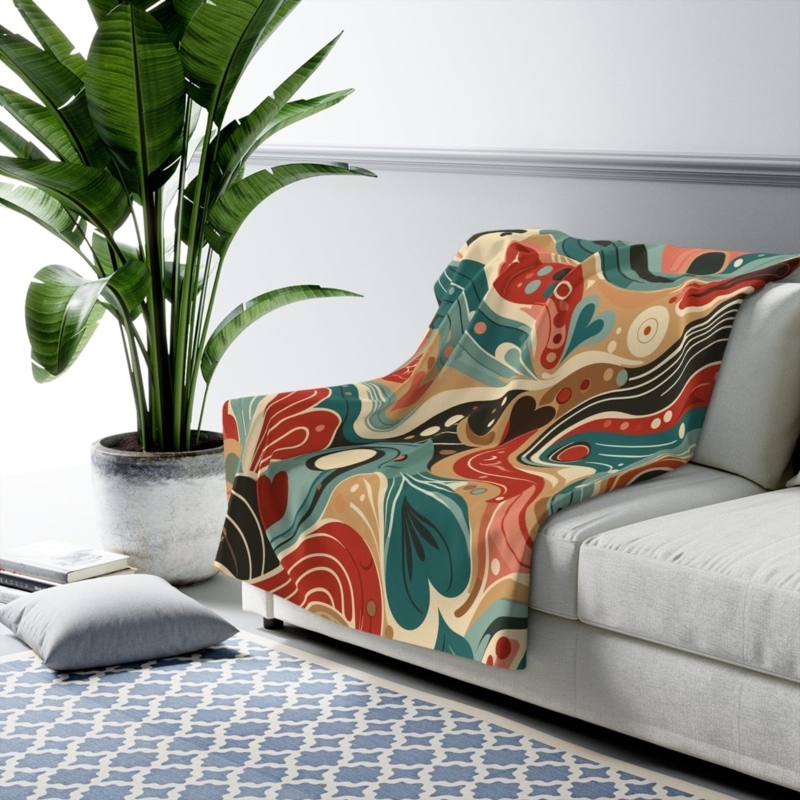 Throw Blanket Vibrant Retro Swirl Mid Century Wavy
