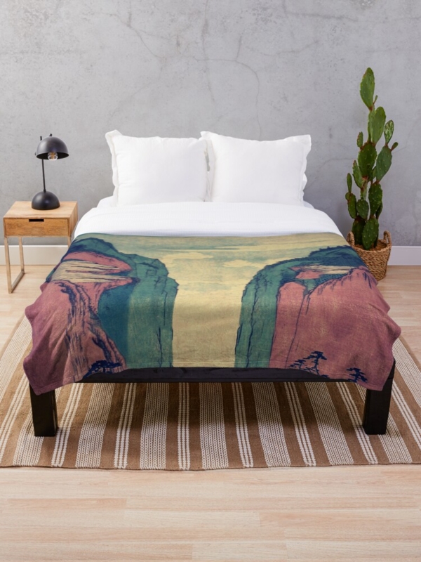 Throw Blanket Vibrant Scenic Waterfall Mountain Print Soft Fleece