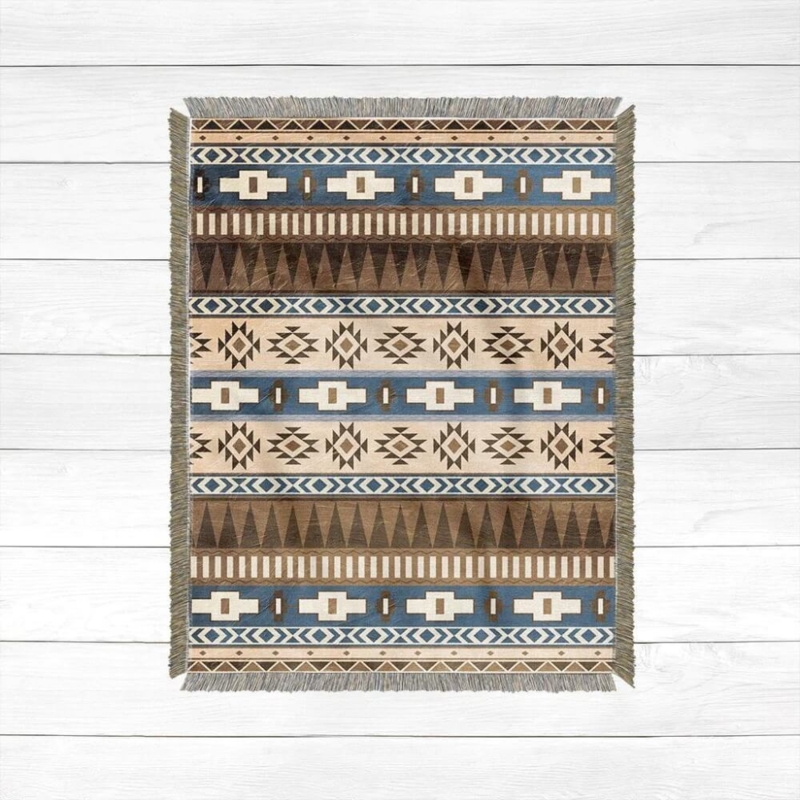 Throw Blanket Vibrant Southwestern Pattern Fringe Rustic Cabin