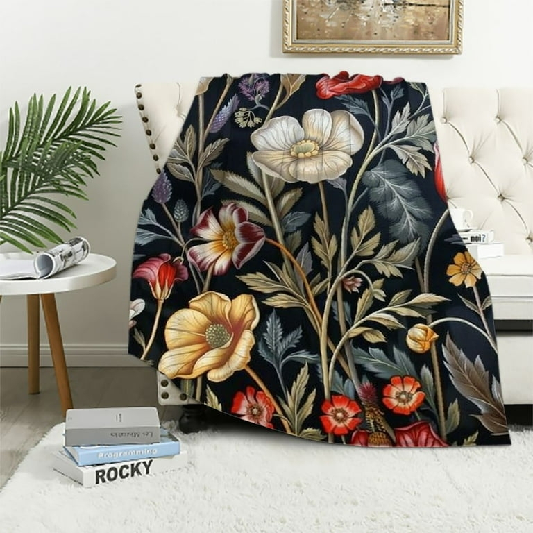 Throw Blanket Vibrant Wildflower Print Lightweight Fleece Texture