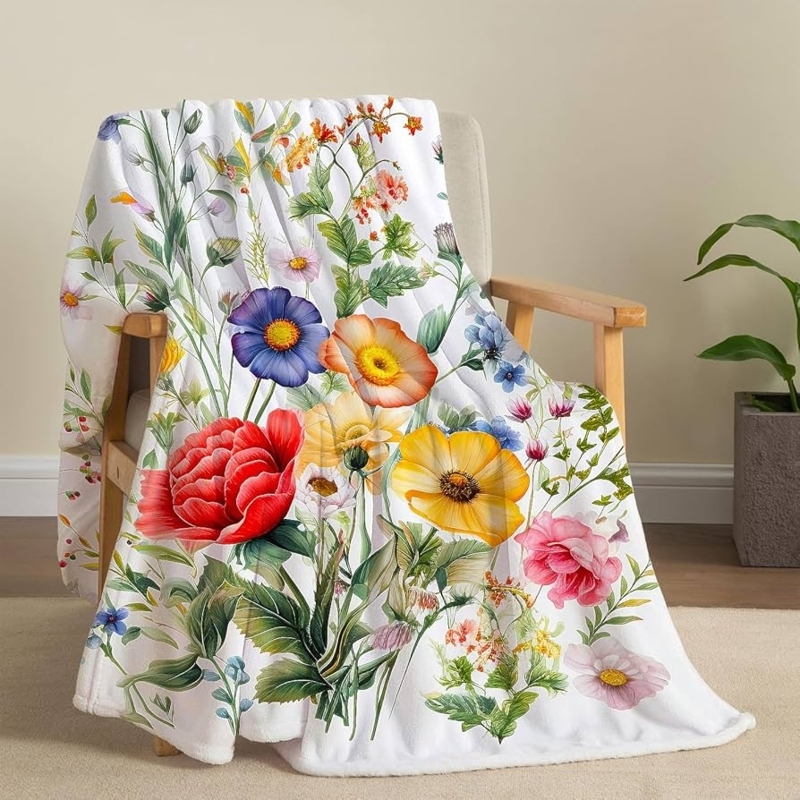 Throw Blanket Vintage Botanical Chart Aesthetic Cottagecore Floral Decor