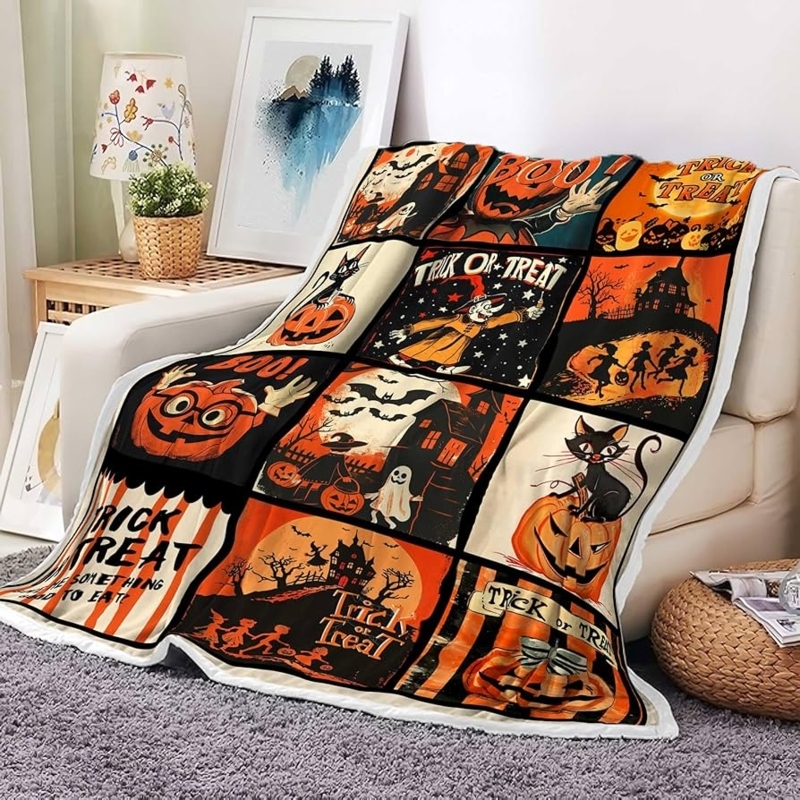 Throw Blanket Vintage Halloween Black Cat Graphic