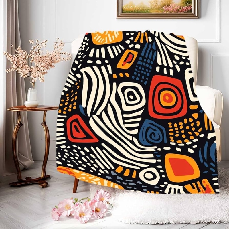 Throw Blanket Vivid Tribal Print Ochre Black Tribal Print Throw Sofa