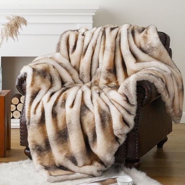 Throw Blanket Voluminous Shaggy Cream Faux Fur Thick Pile