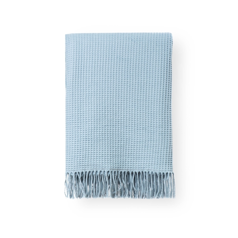 Throw Blanket, Waffle Weave, Baby Blue with Knotted Fringe