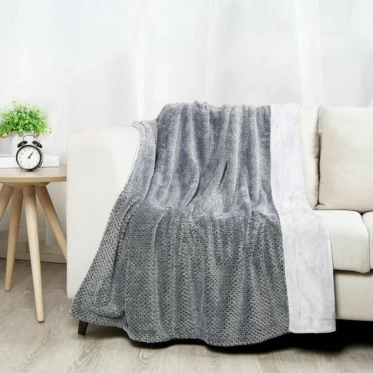 Throw Blanket Waffle Weave Reversible Plush Velvet Soft Sheen