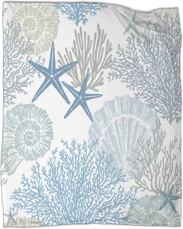 Throw Blanket Watercolor Sea Life Print Coral Orange Teal Coastal Accent