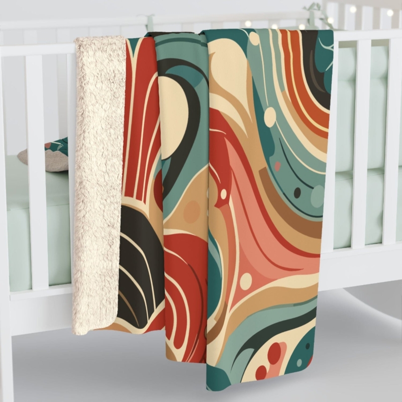 Throw Blanket Wavy Abstract Retro Terracotta