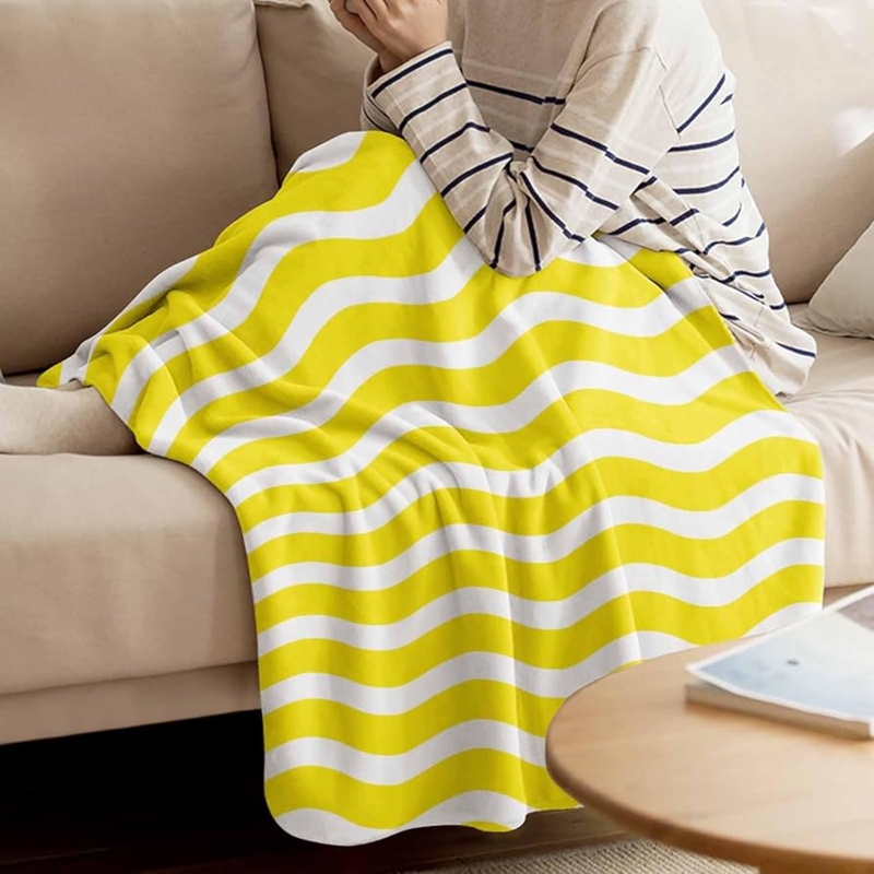 Throw Blanket, Wavy Nautical Ripple Pattern Fleece, Vibrant Yellow