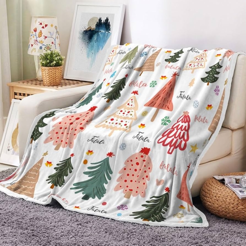 Throw Blanket Whimsical Multicolor Trees Thick Sherpa Modern Decor