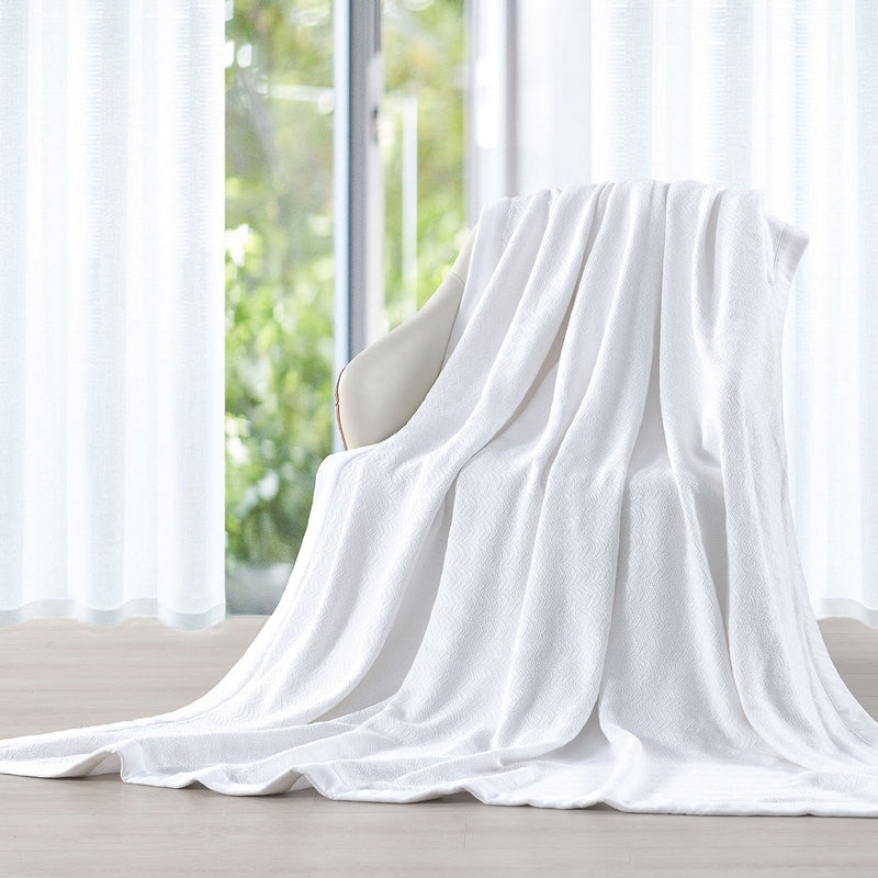 Throw Blanket White Cotton Woven Texture Cross Hatch Sheet Blanket Decor