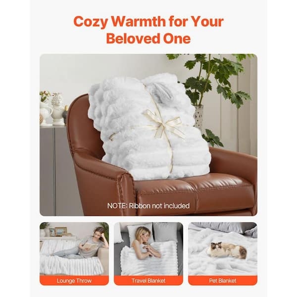 Throw Blanket, White Faux Fur Like with Long Pile for Luxurious Feel