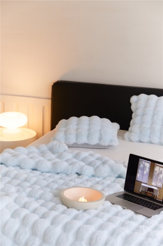Throw Blanket White Fluffy Plush High Pile Shaggy Modern Boho Decor
