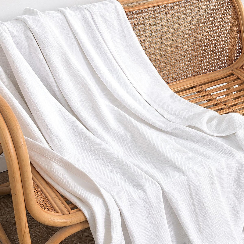 Throw Blanket | White Jacquard Texture | Cotton Bedding Layer