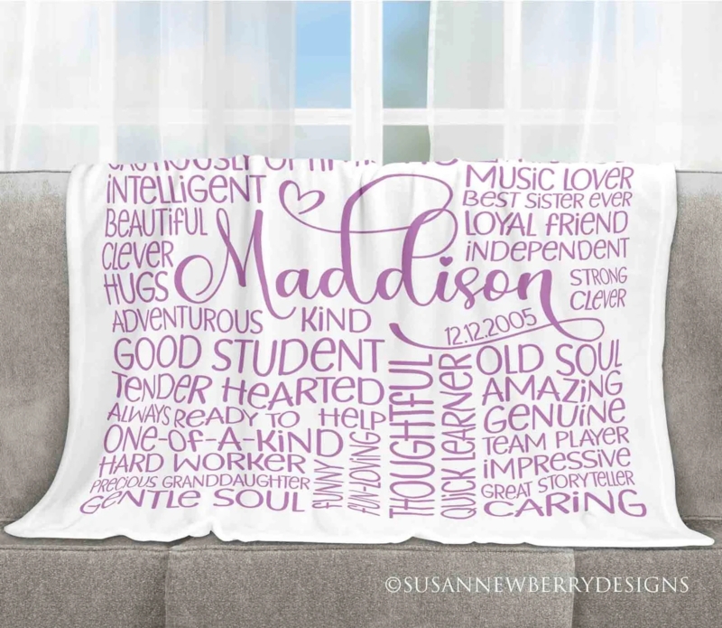 Throw Blanket White Sentimental Word Cloud Pattern Contemporary