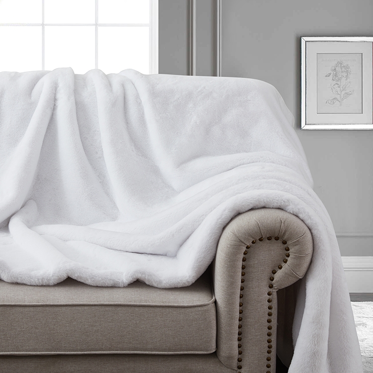 Throw Blanket White Shaggy Faux Fur High Pile Thick
