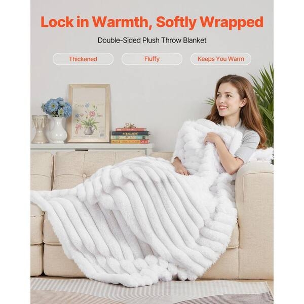 Throw Blanket, White Shaggy Faux Fur with Soft Drape for Inviting Layers