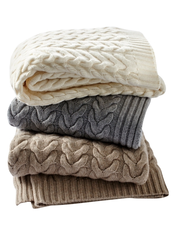 Throw Blanket Wide Ribbed Border Rustic Chic Textile Styling Cable Knit